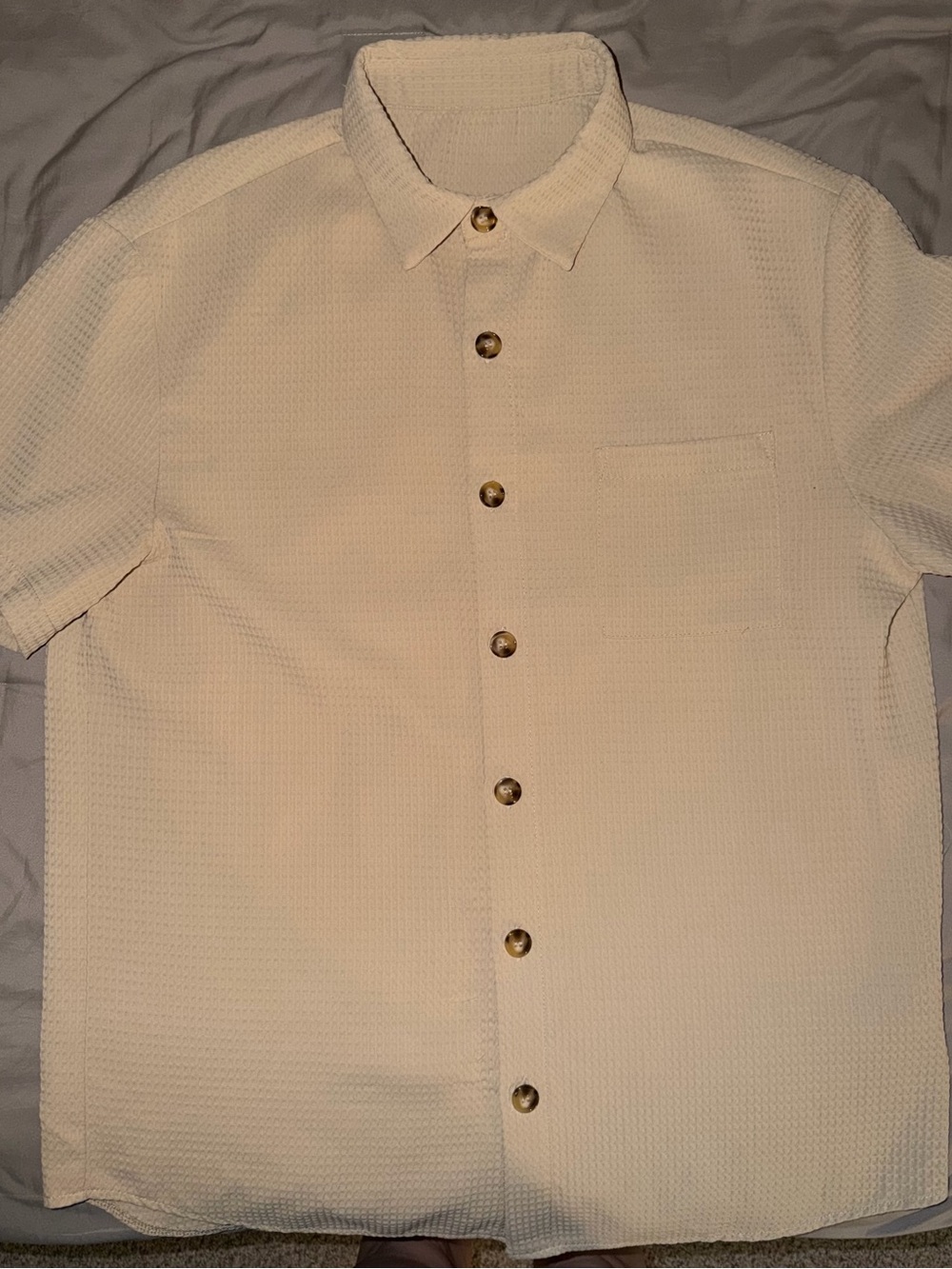SHEIN Cream Short-Sleeve Textured Button-Down Shirt